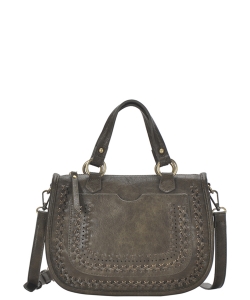 Fashion Faux Satchel Handbag BGA83880 OLIVE